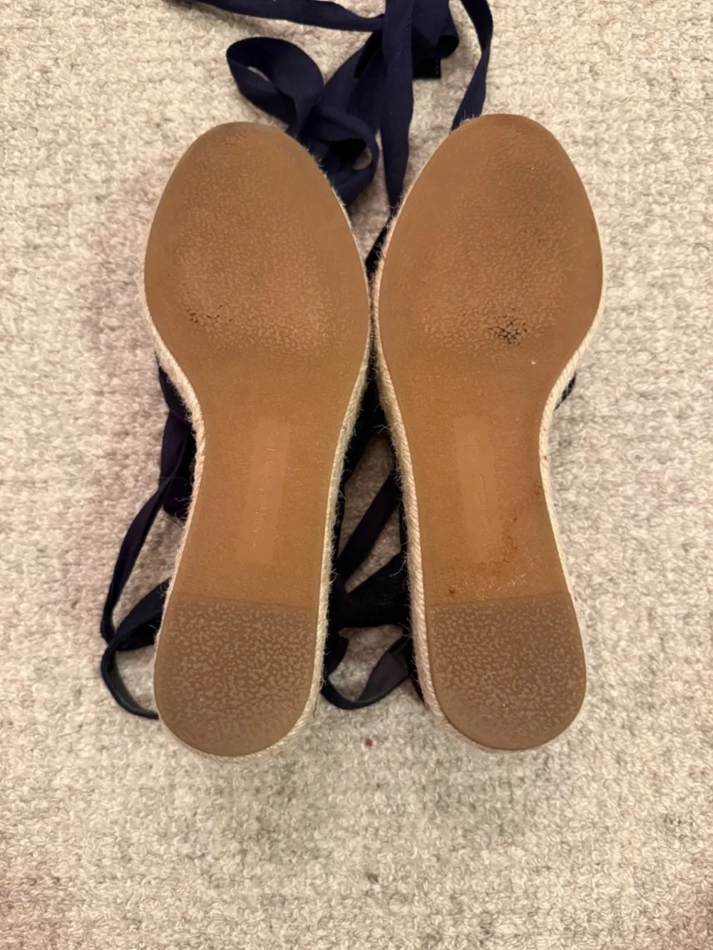 Via Spiga Navy Canvas Espadrille Wedge Sandals with Ankle Ties
